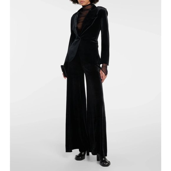 Norma Kamali Elephant Wide-Leg Flare Pull-On Velvet Pants Casual Y2K Black  sz S - Picture 5 of 9